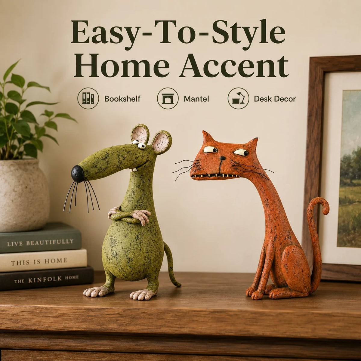 WhimsyTales – Vintage Cat & Mouse Figurine