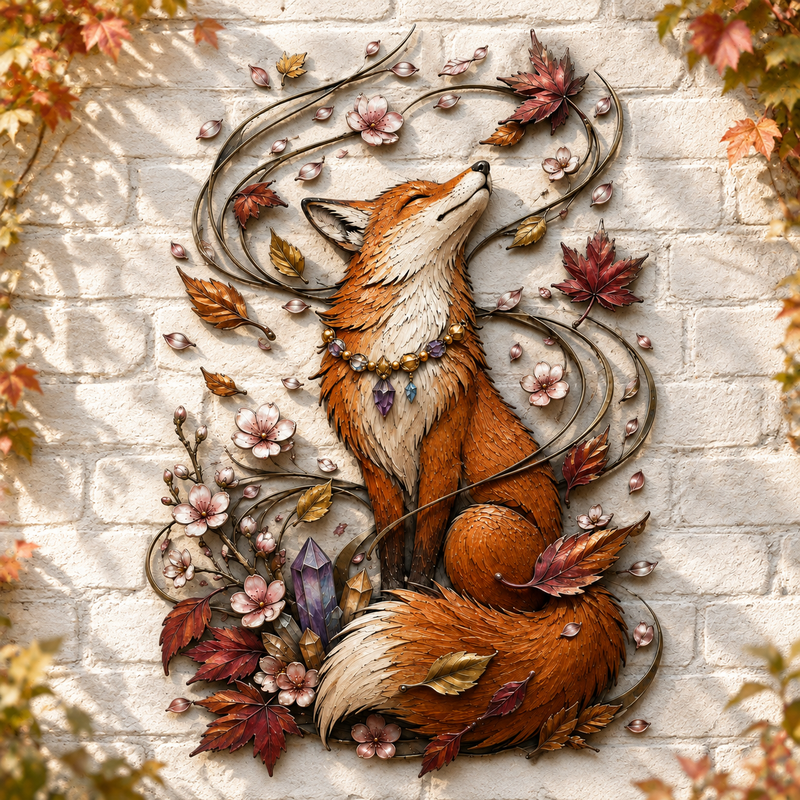 FoxenGlow – Enchanted Autumn Fox Metal Wall Decor