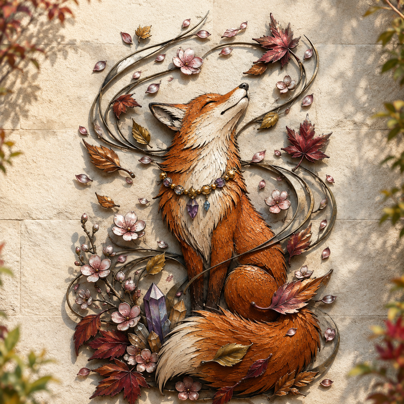 FoxenGlow – Enchanted Autumn Fox Metal Wall Decor