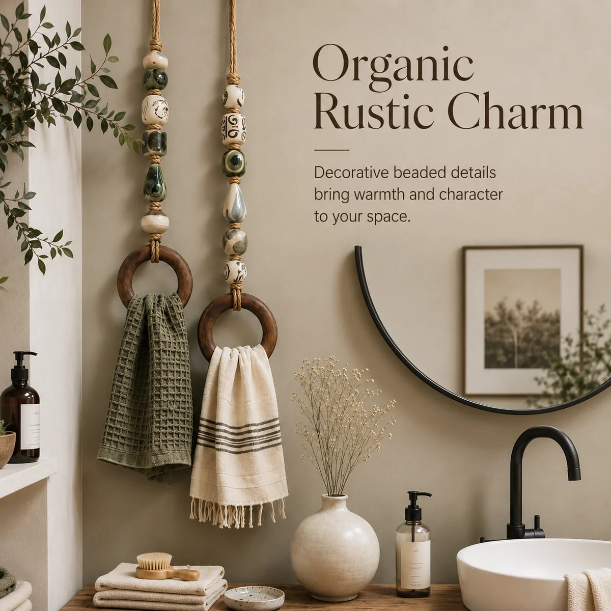 OakLienne – Decorative Beaded Wooden Towel Ring