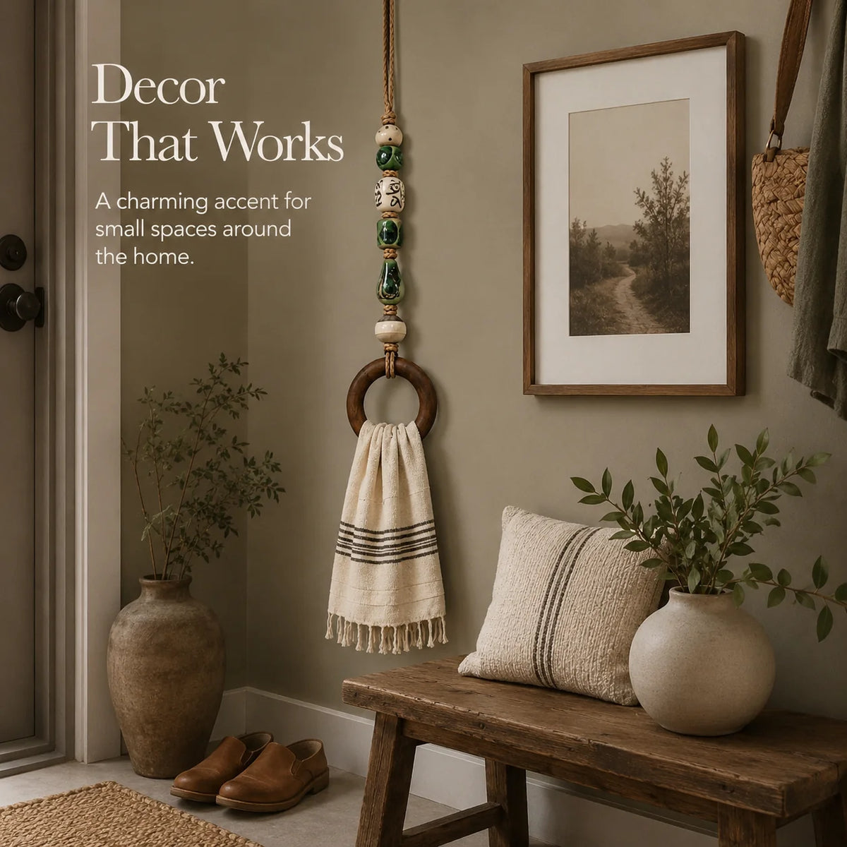 OakLienne – Decorative Beaded Wooden Towel Ring