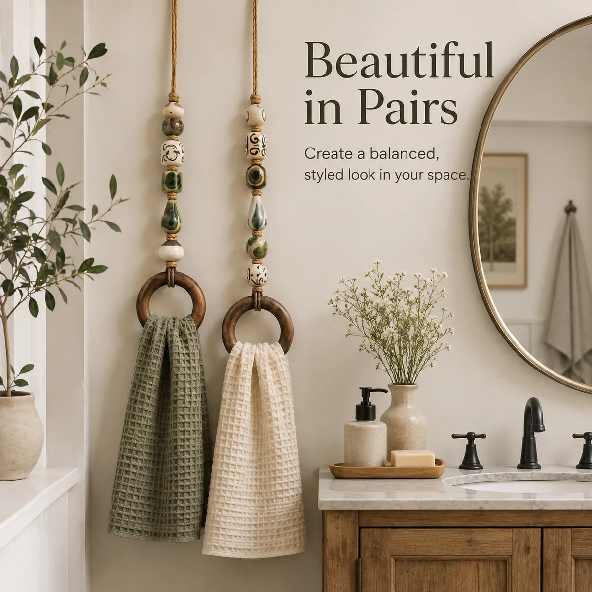 OakLienne – Decorative Beaded Wooden Towel Ring