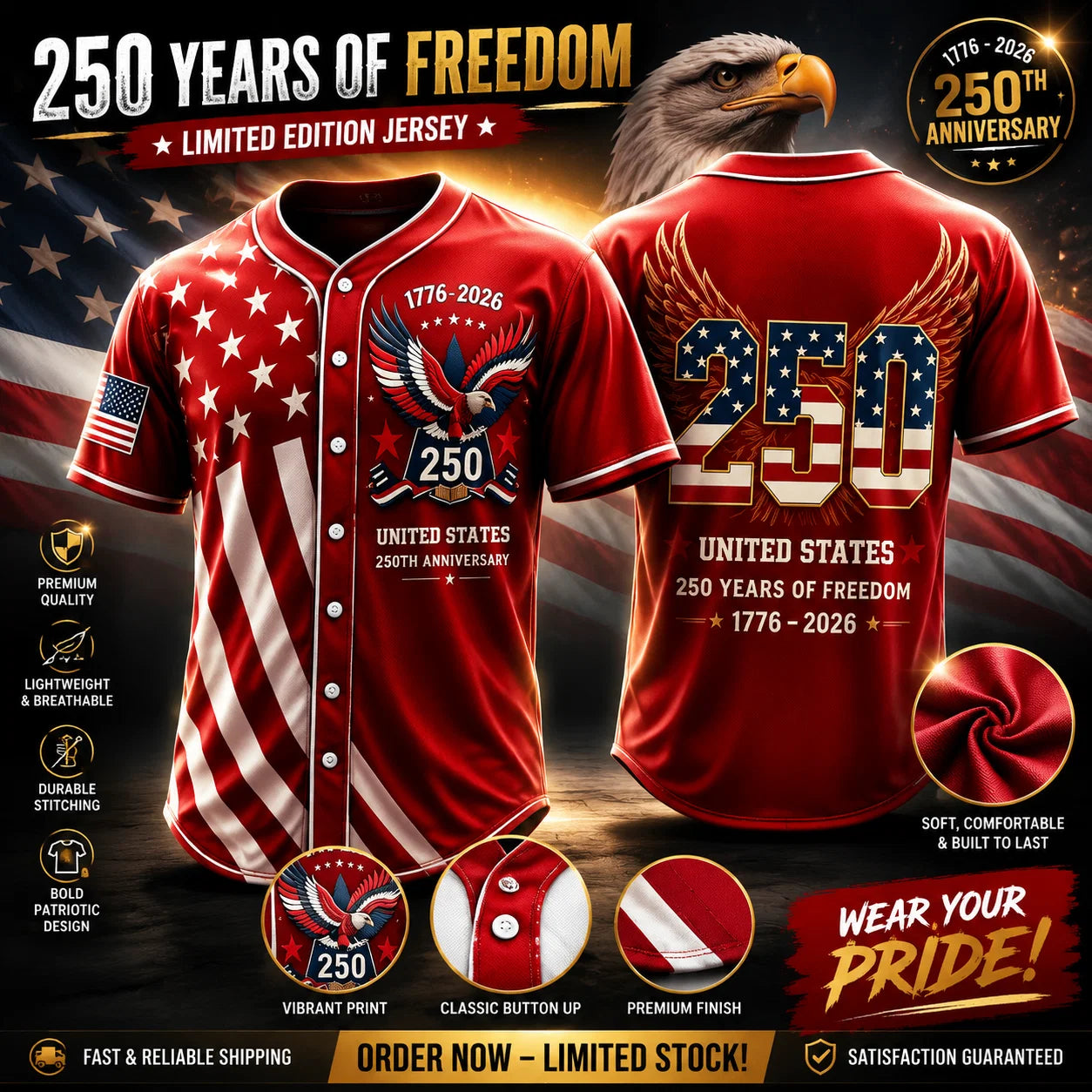 LibertyLegacy – 250th Anniversary Freedom Baseball Jersey