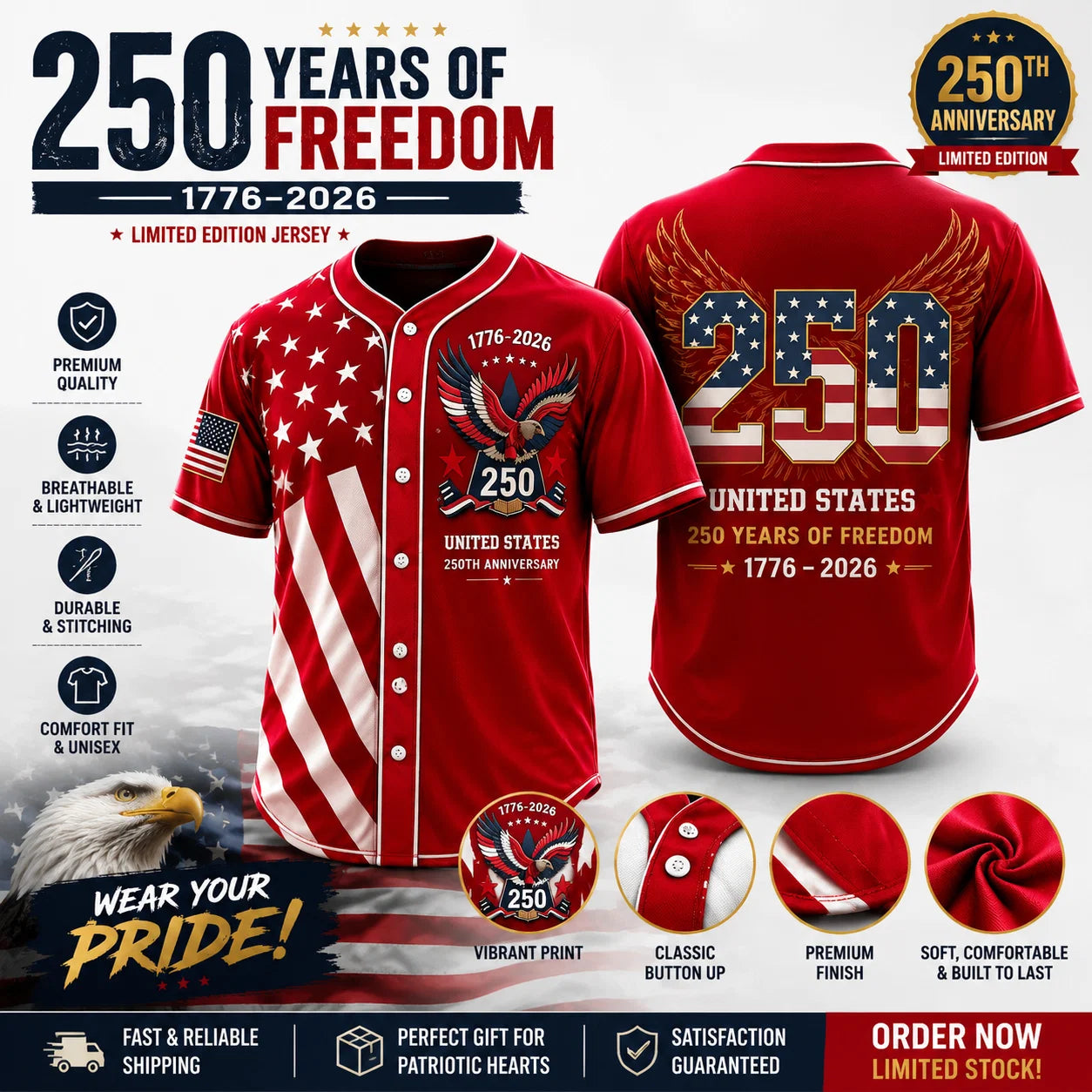 LibertyLegacy – 250th Anniversary Freedom Baseball Jersey