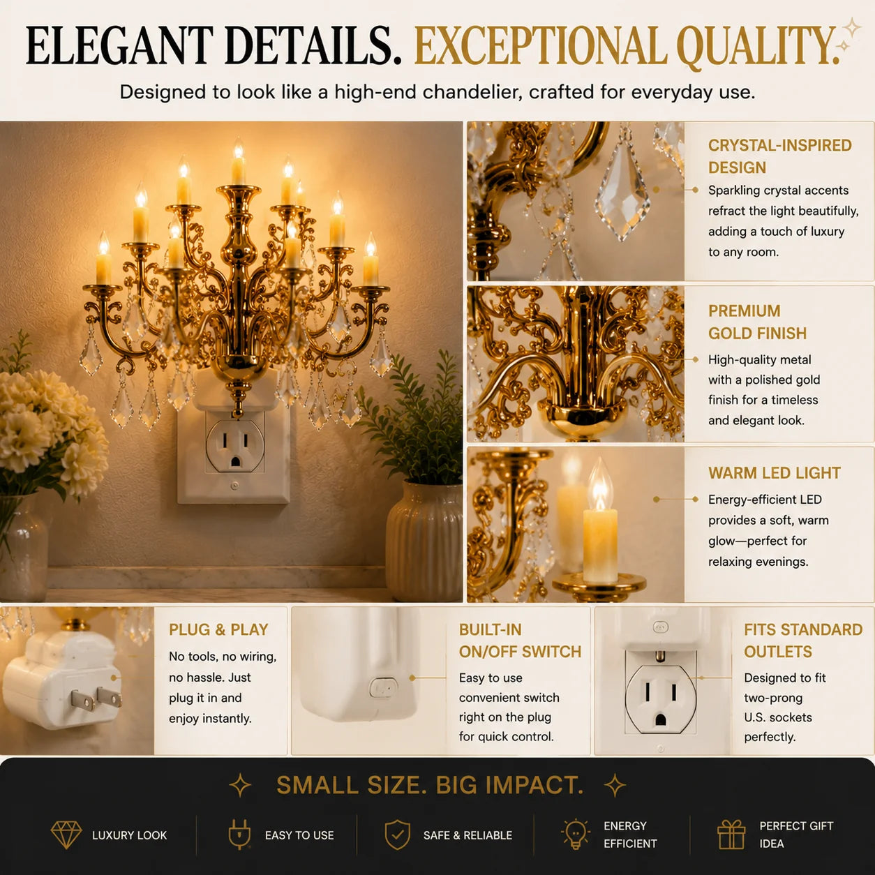 LumiCrystal – Plug-In Chandelier Night Light