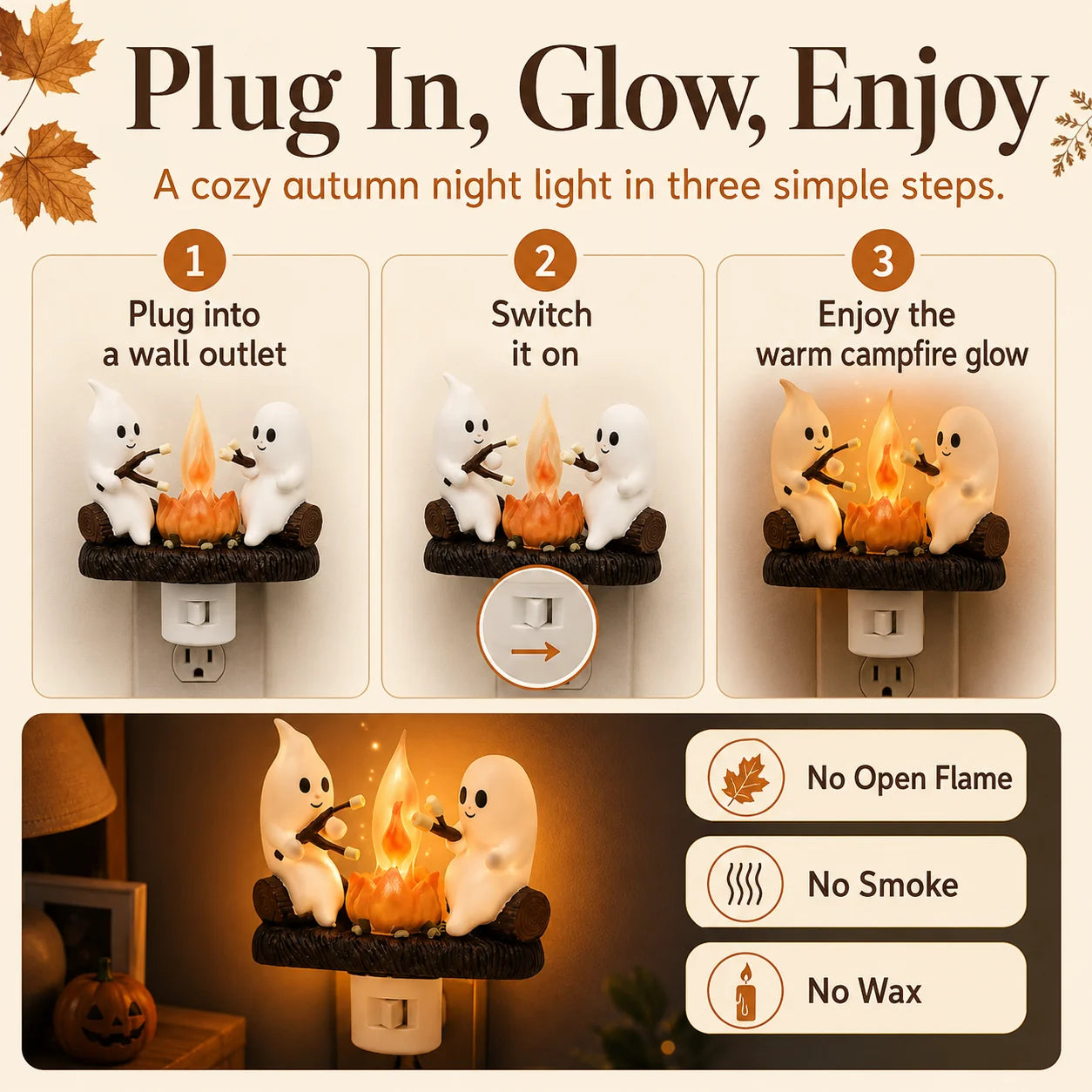 GhostGlow – Cozy Halloween Campfire Night Light