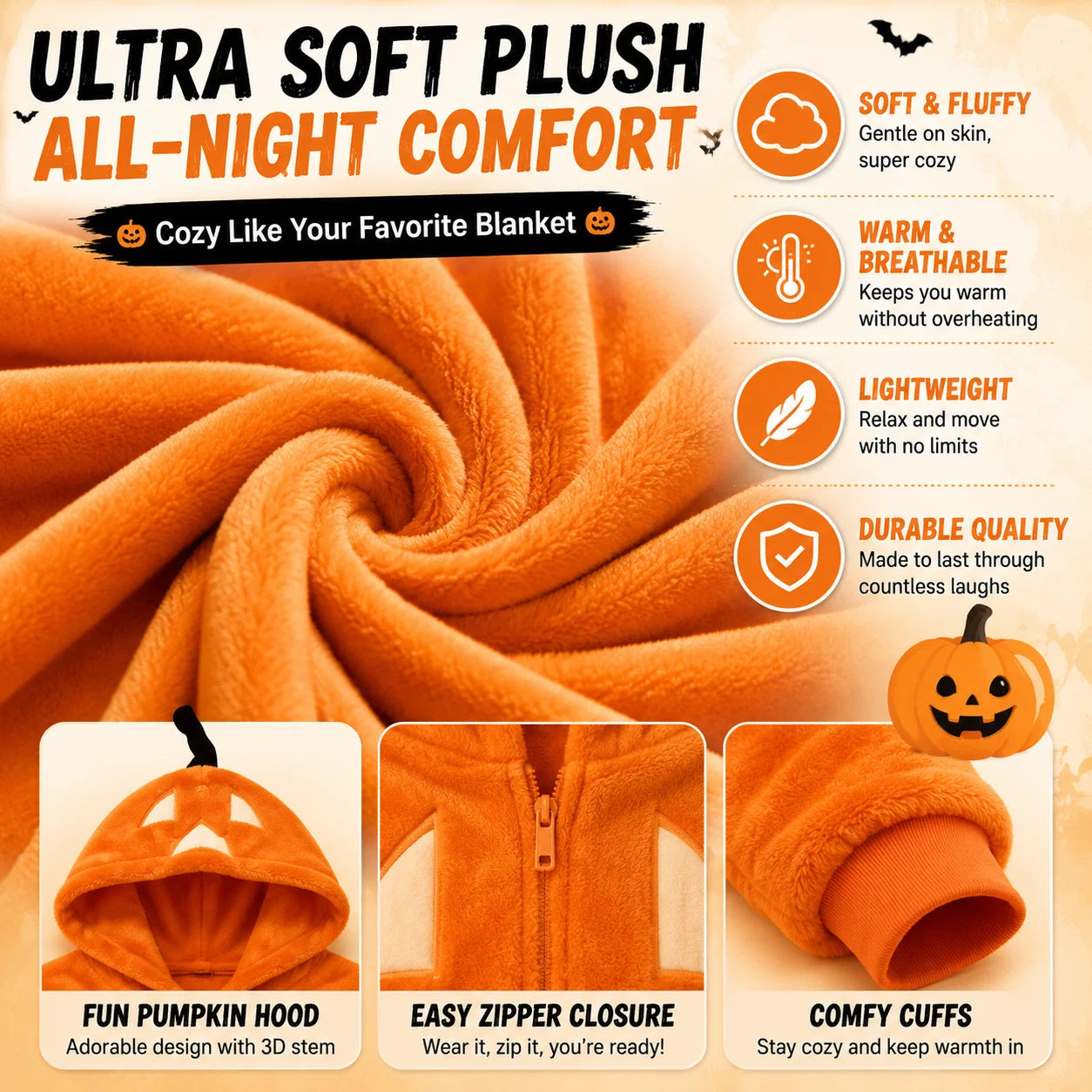 CozyPumpkin – Halloween Plush Onesie