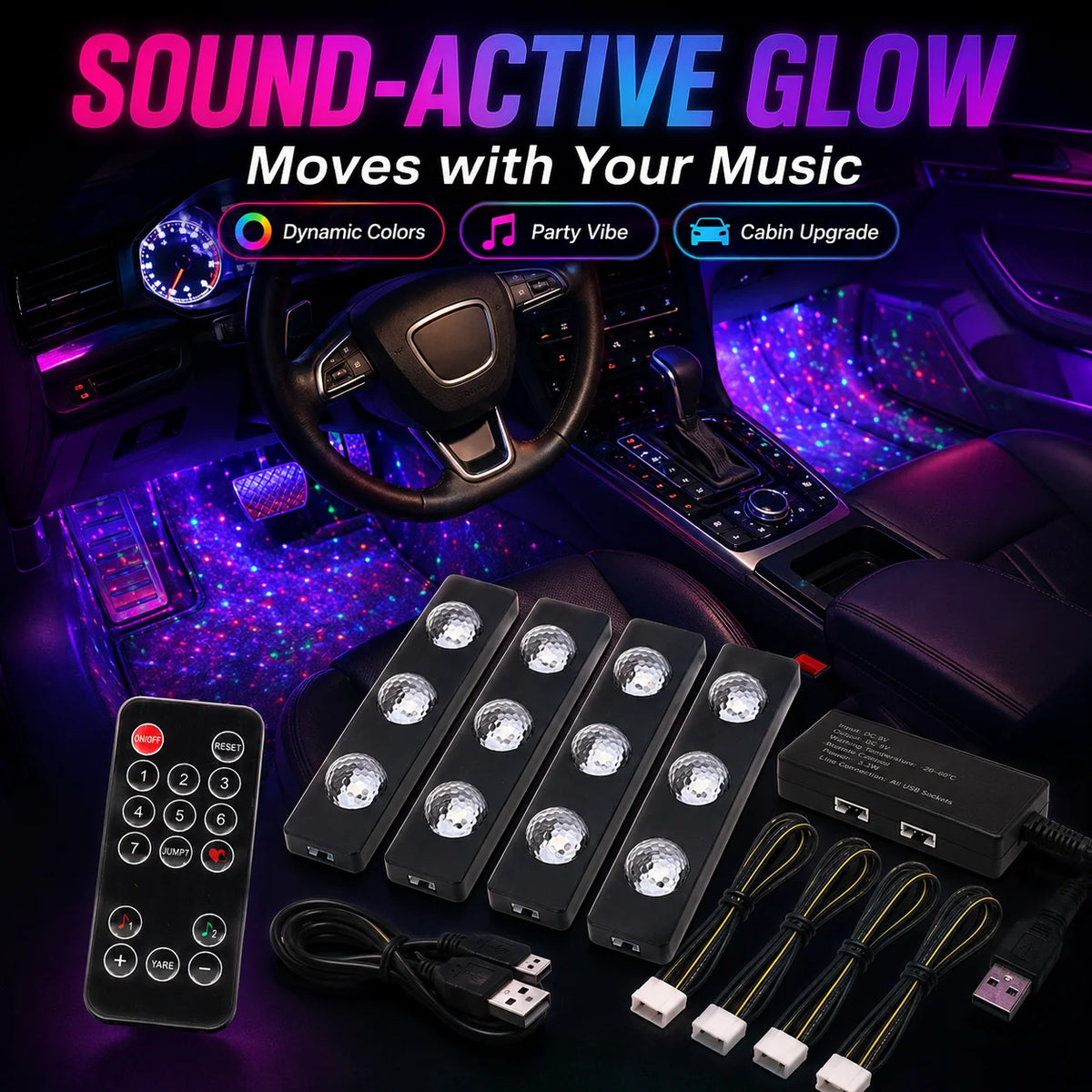 StarAura – 7-Color Car Interior Lighting Kit