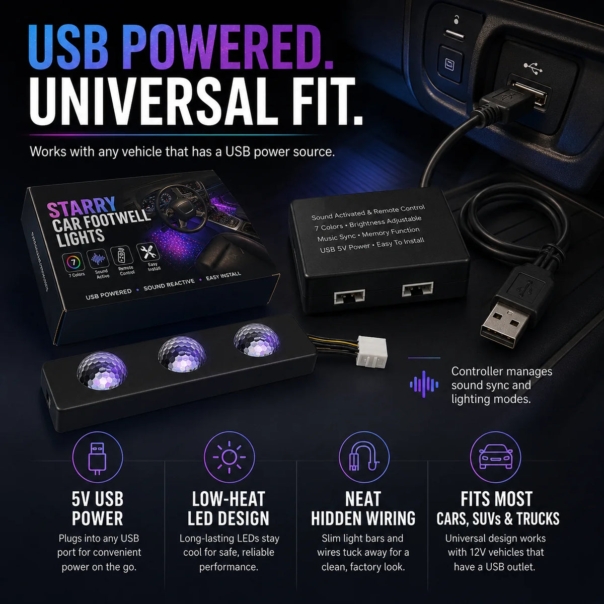 StarAura – 7-Color Car Interior Lighting Kit