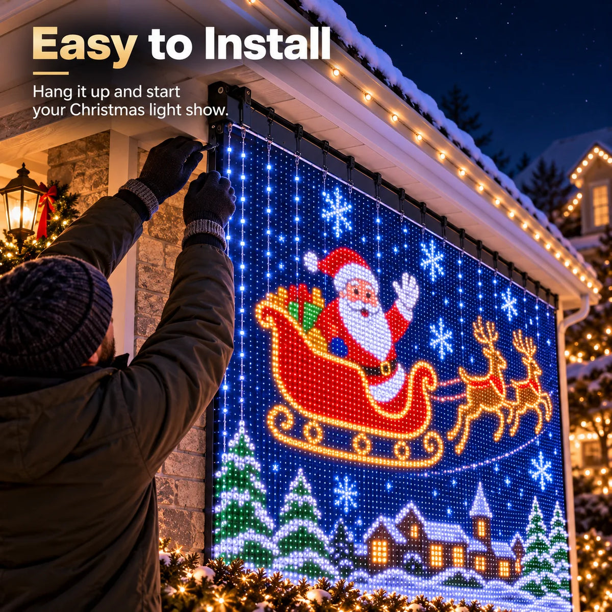 TwinkleHaven – Christmas LED House Net & Outdoor Curtain Lights