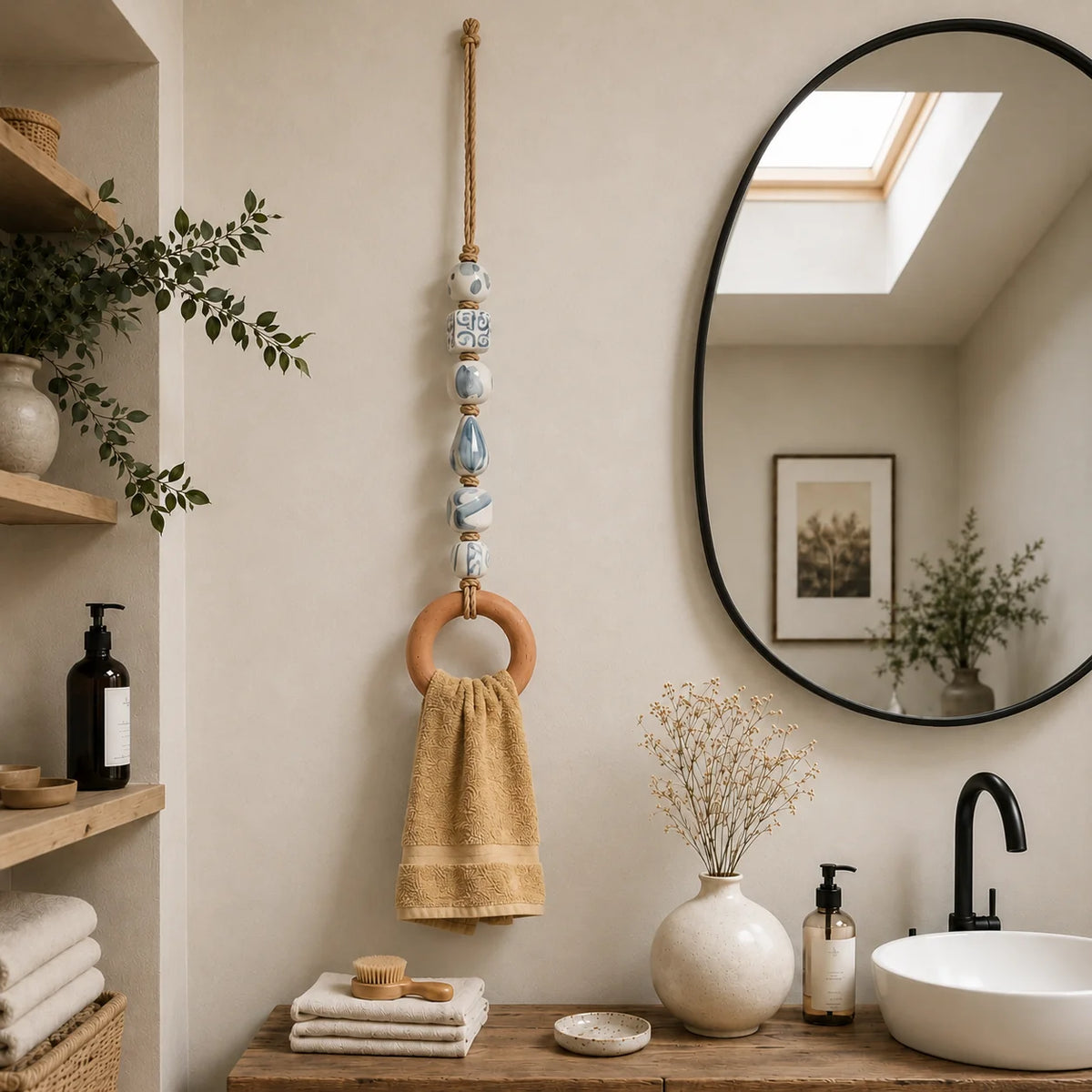 OakLienne – Decorative Beaded Wooden Towel Ring