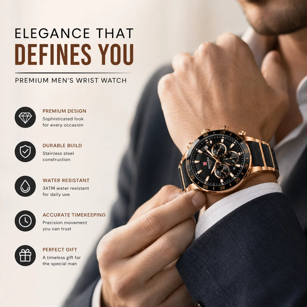 RoyalTime – Black Edition Chronograph Watch