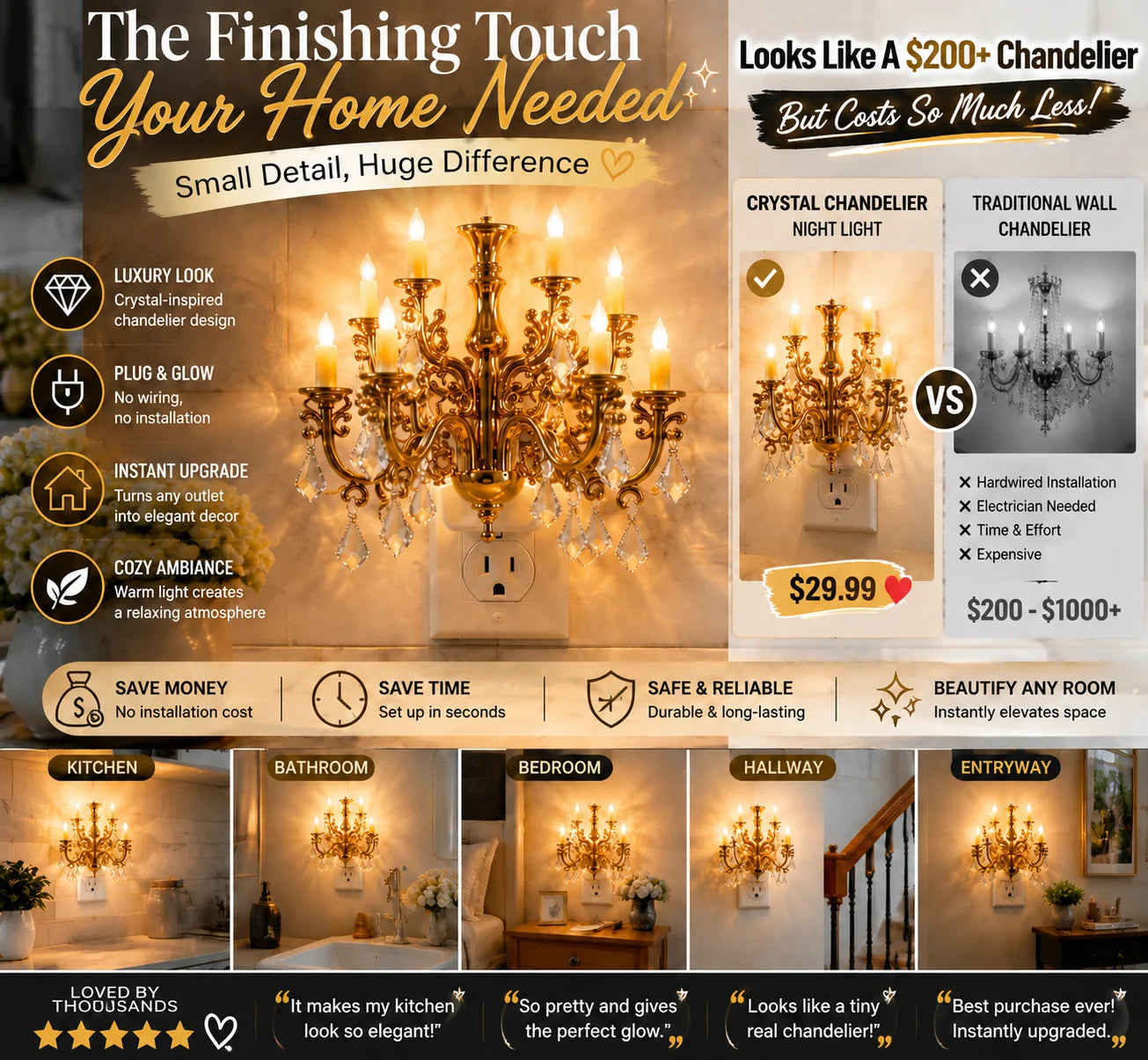 LumiCrystal – Plug-In Chandelier Night Light