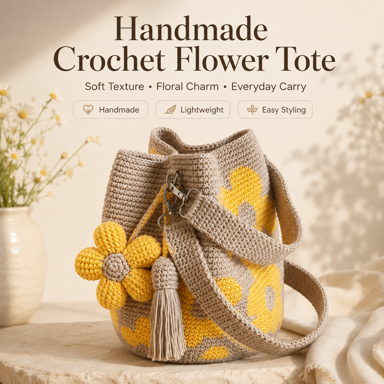 BloomStitch - Handmade Crochet Flower Tote Bag