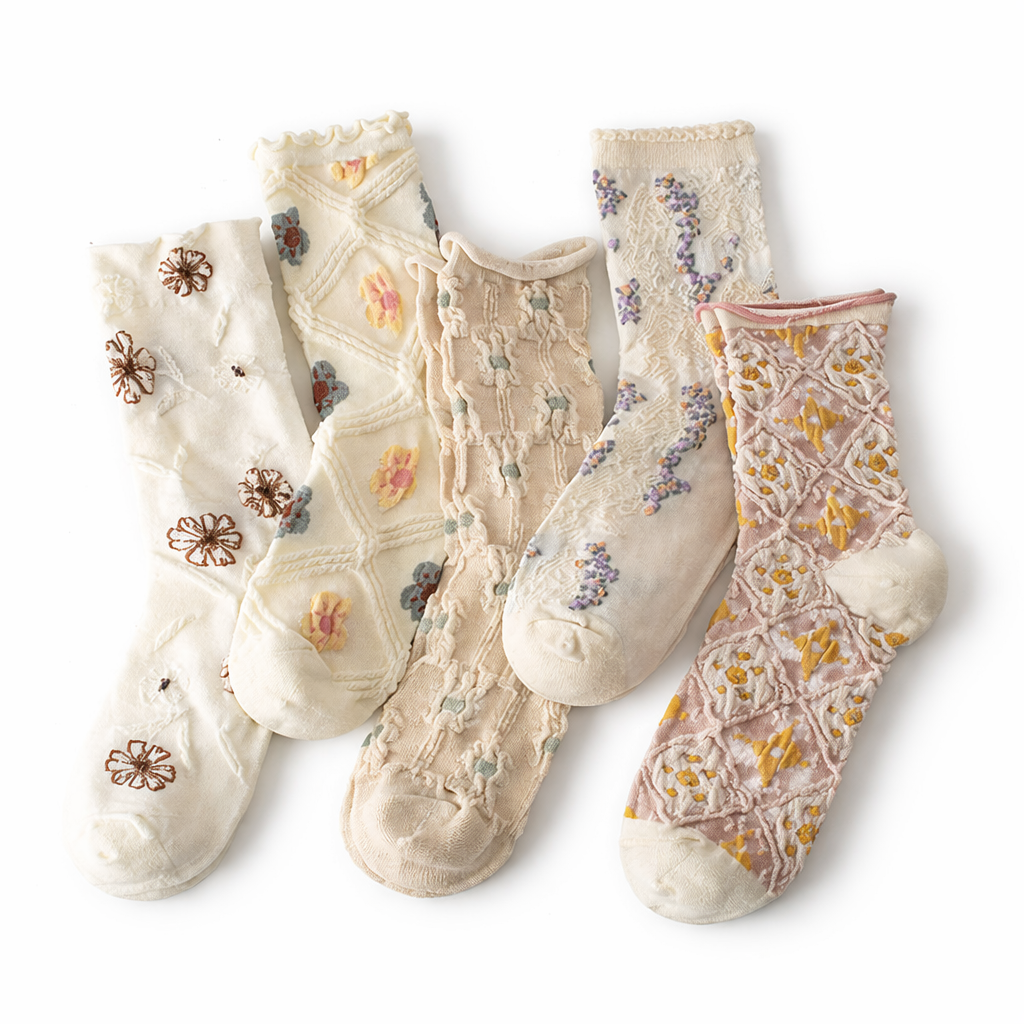 LumeFlora – Soft Cotton Embroidered Flower Socks