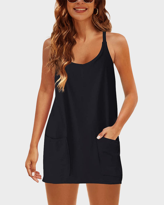 SoléaMove – Casual Built-In Shorts Sleeveless Mini Dress