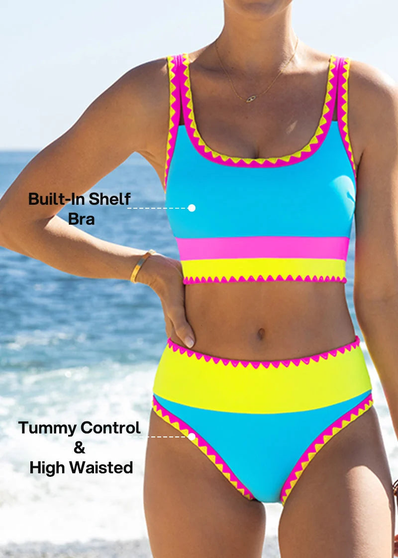 AquaVibe – Color Contrast 3-Piece Bikini Set