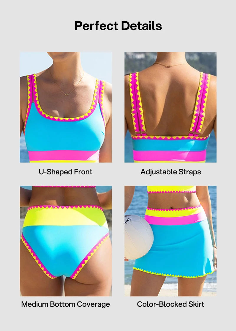 AquaVibe – Color Contrast 3-Piece Bikini Set