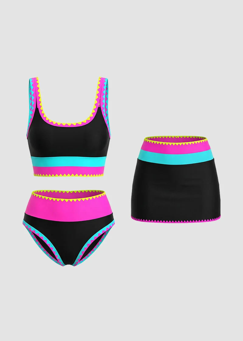 AquaVibe – Color Contrast 3-Piece Bikini Set