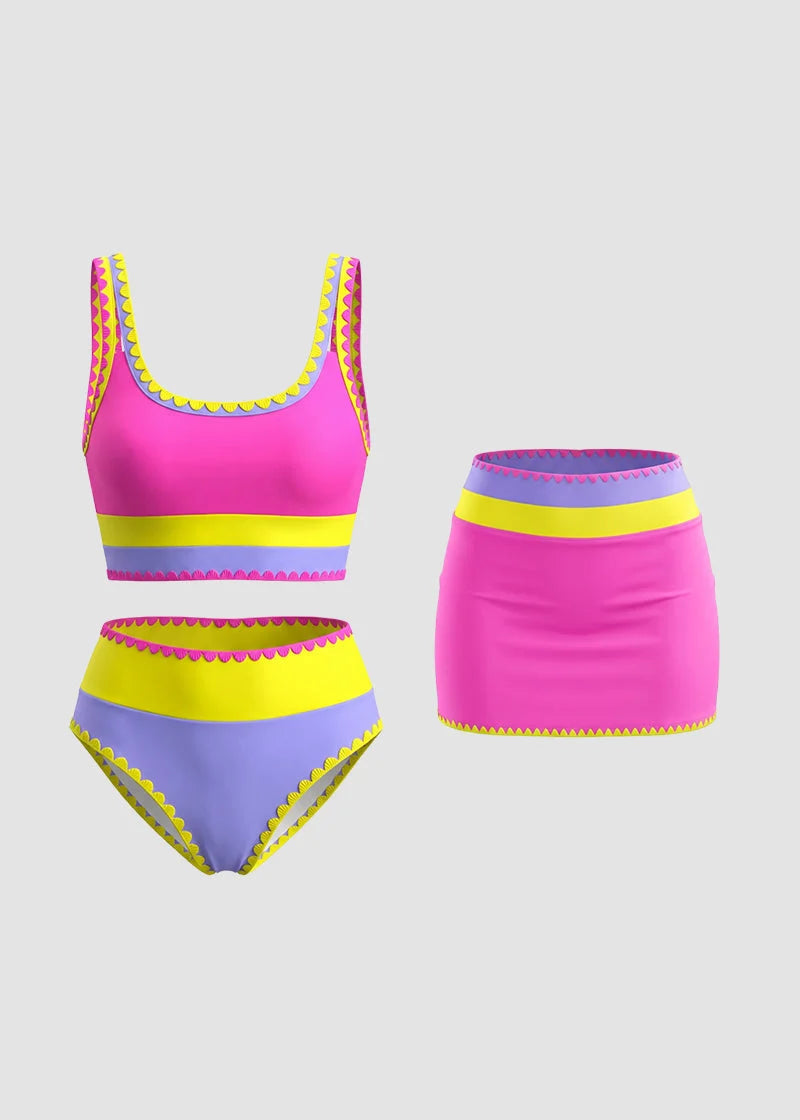 AquaVibe – Color Contrast 3-Piece Bikini Set