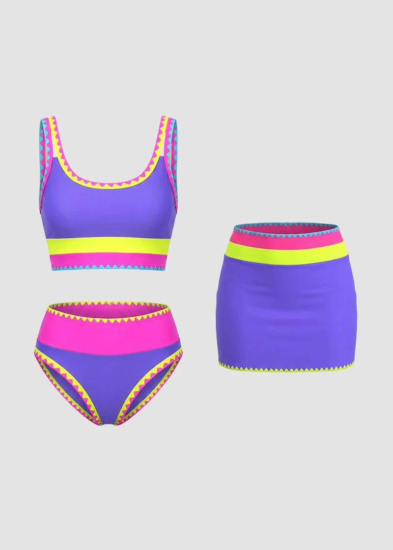 AquaVibe – Color Contrast 3-Piece Bikini Set