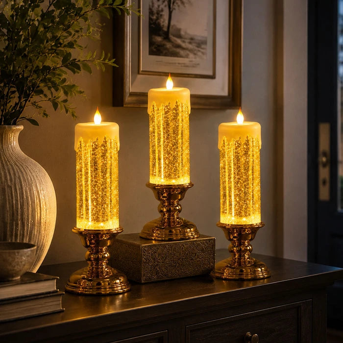GlowMuse – Glittering Golden LED Decorative Candle