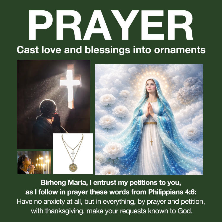 Easter Sale - Full Diamond Cross Birheng Maria Necklace - Free Custom Jewelry Box