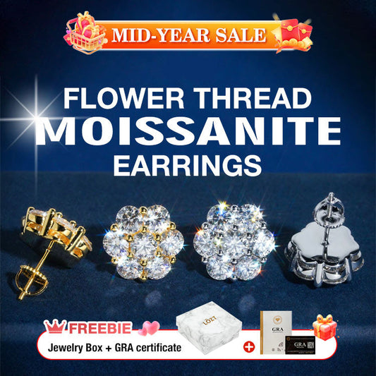 Mid-Year Sale - Buy 1 Get 1 Free - Flower Beaded Moissanite Earrings - GRA Certified - Comes with a Custom Jewelry Box