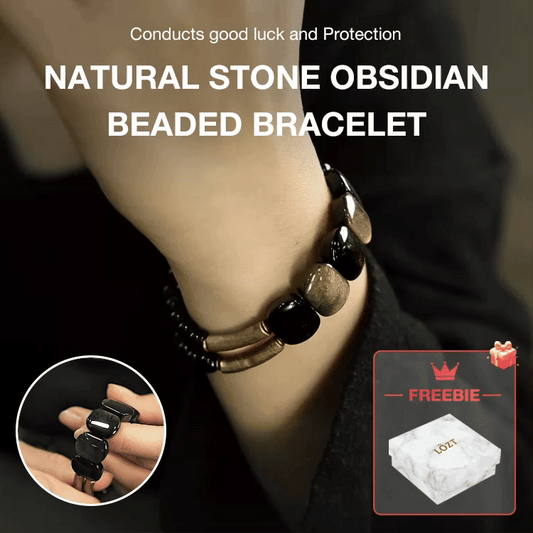 Christmas promotion-Natural Stone Obsidian Beaded Bracelet-Bring wealth and good luck, drive away negative energy. Stabilize emotions, reduce anxiety-free jewelry box