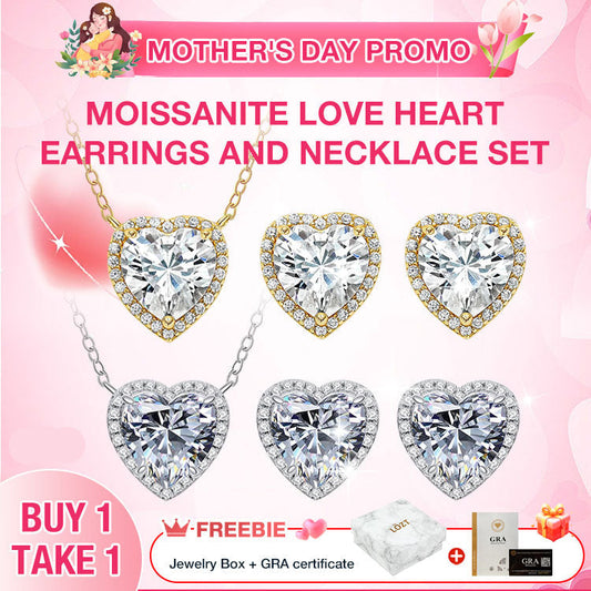 Moissanite Love Heart Earrings and Necklace Set