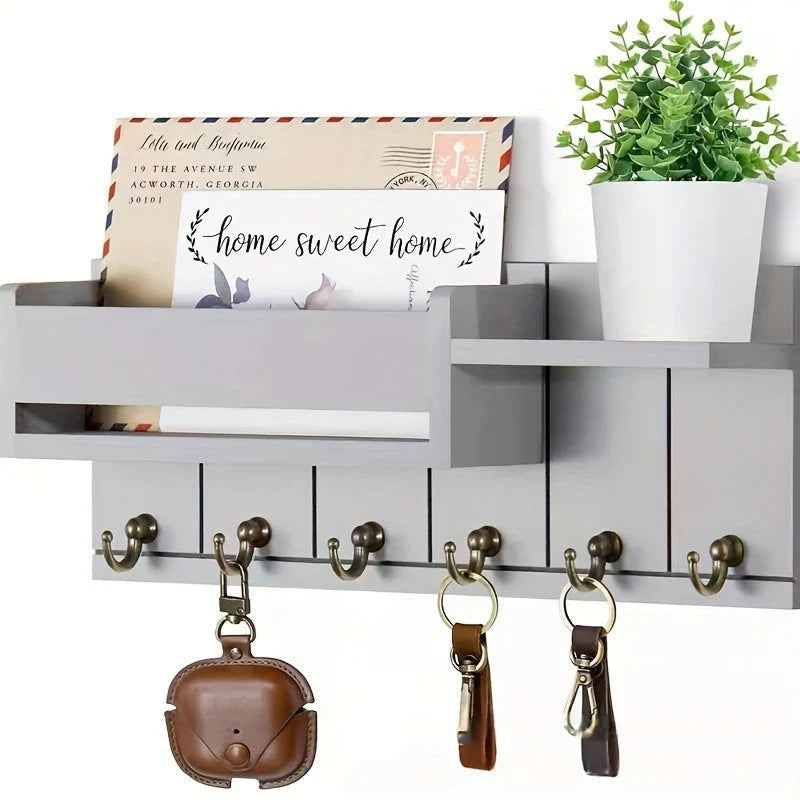 HomeNest – Wooden Entryway Mail & Key Holder