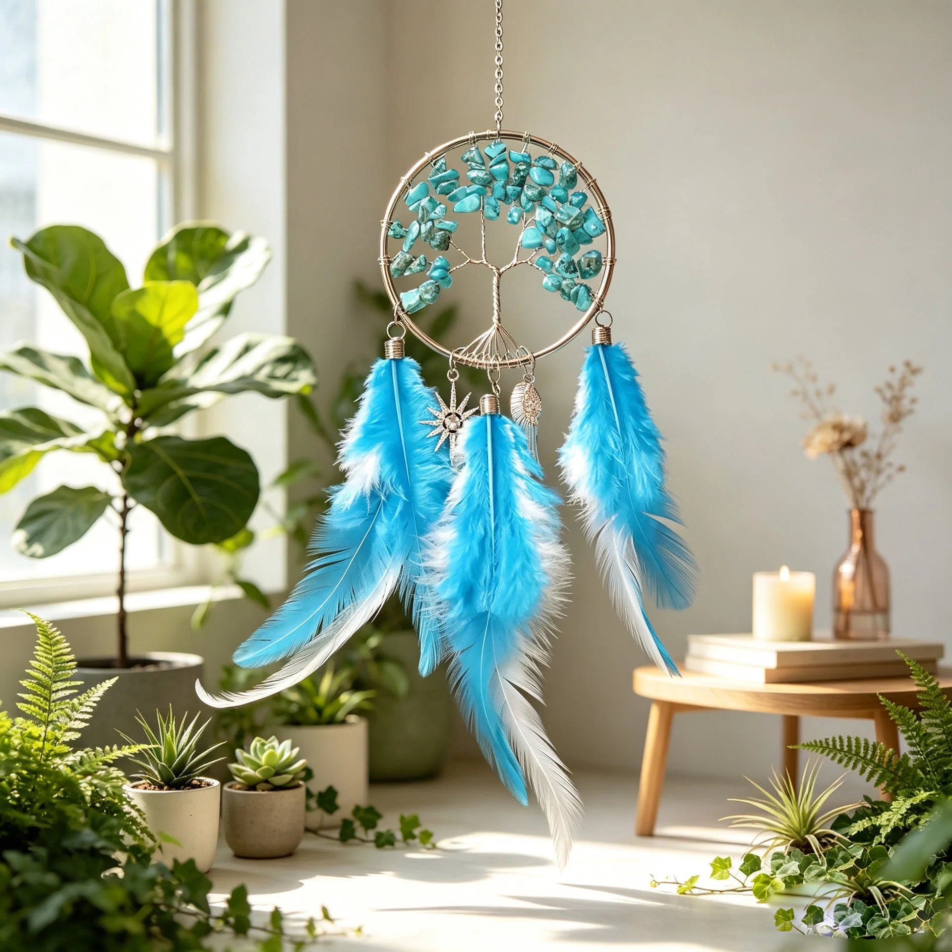 TreeAura – Crystal Tree of Life Feather Hanging