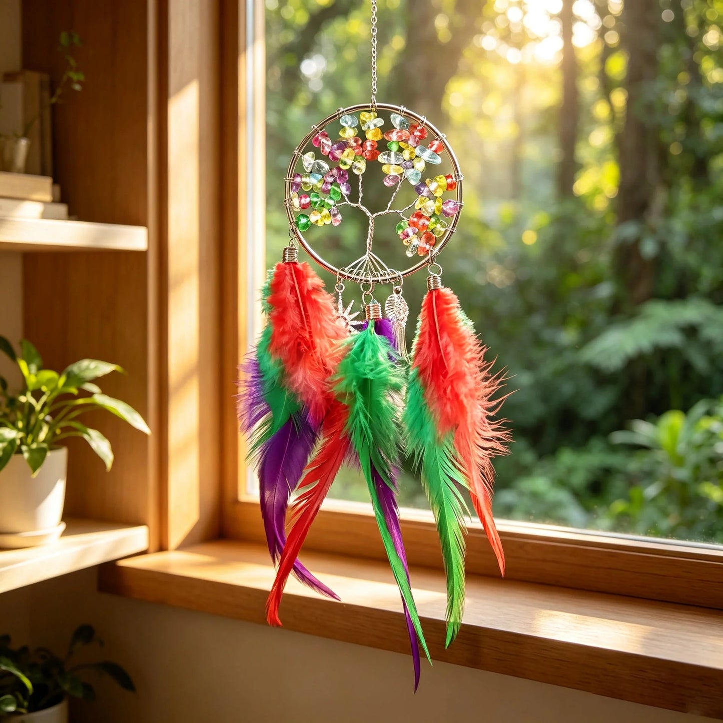 TreeAura – Crystal Tree of Life Feather Hanging