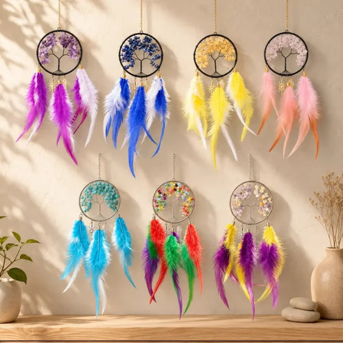 TreeAura – Crystal Tree of Life Feather Hanging