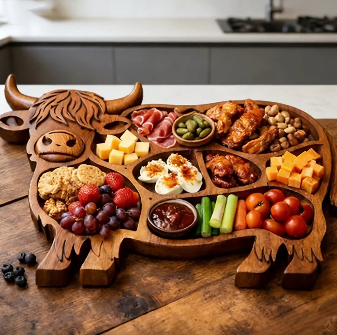 RusticGraze – Highland Cow Wooden Charcuterie Board