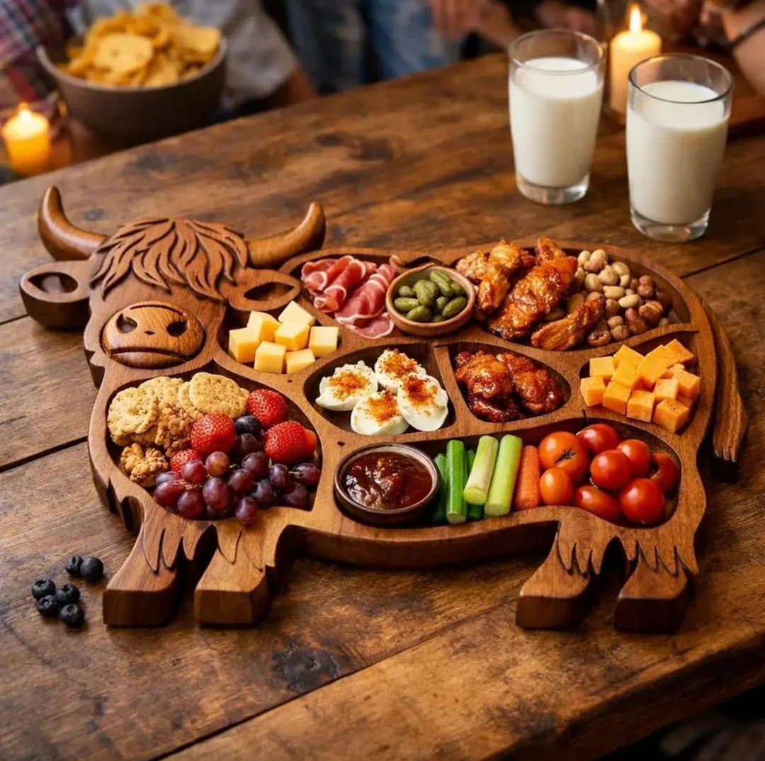 RusticGraze – Highland Cow Wooden Charcuterie Board