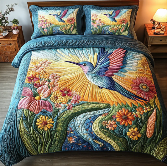 SerenityNest – Luxury Floral Hummingbird Quilt Set