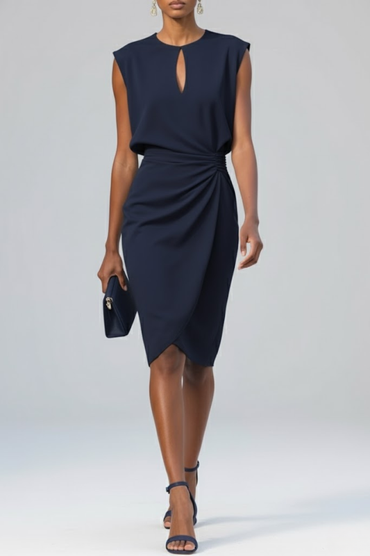 NovaGrace – Elegant Draped Midi Occasion Dress