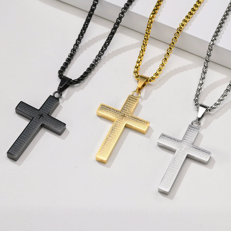 FaithCrest – Lord’s Prayer Engraved Cross Necklace