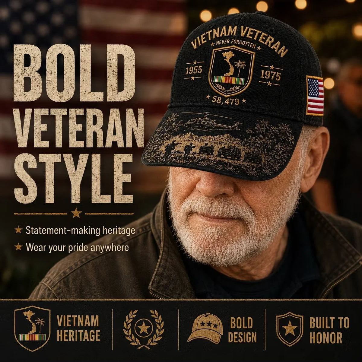 VietnamVeteran – Never Forgotten Commemorative Cap 🇺🇸