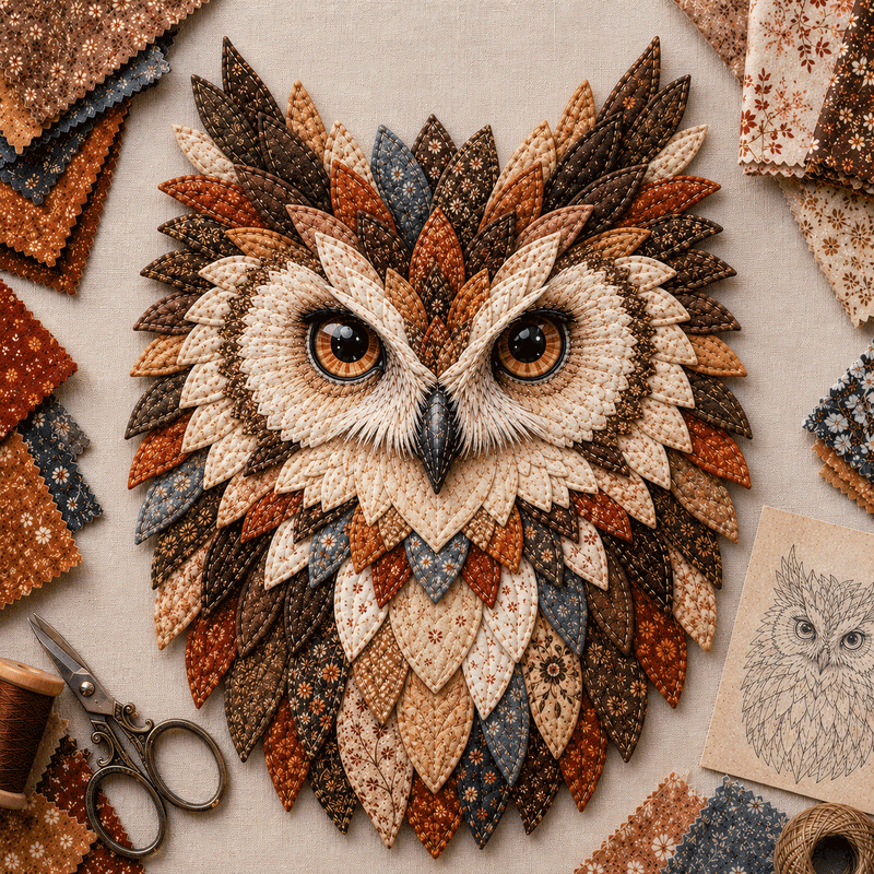 OwlNest – Layered Fabric Owl Wall Art