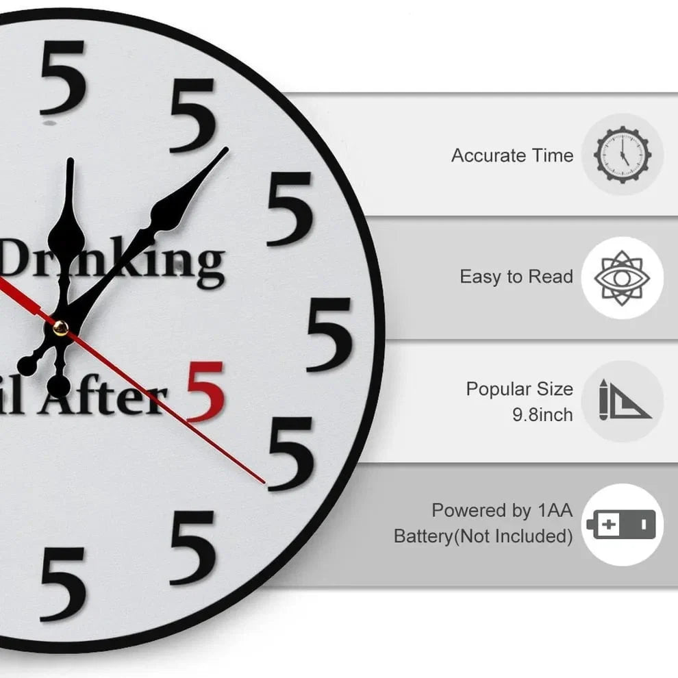 FunnyHour – "No Drinking Until After 5" Wall Clock