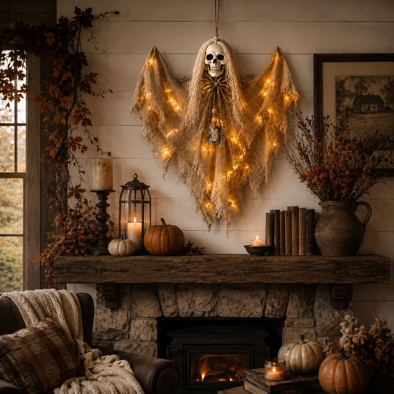 HauntWing – Rustic Skeleton Ghost Light Decoration