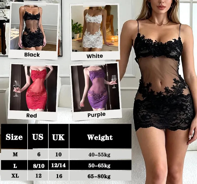 VelvetMoon – Feminine Lace & Mesh Sleepwear Set