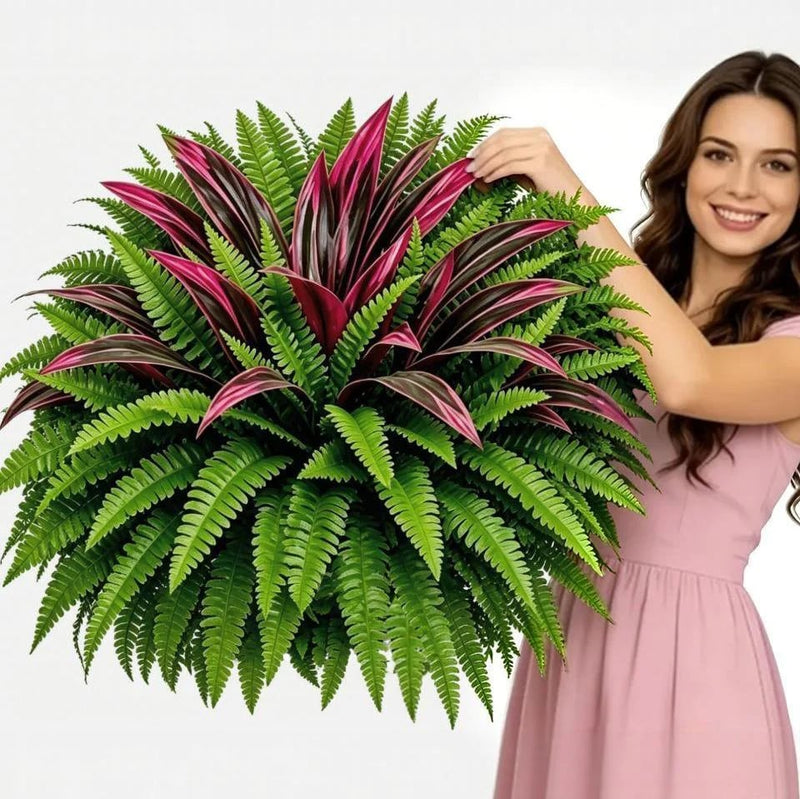 EverGreen – UV-Resistant Artificial Fern & Red Dracaena Plant