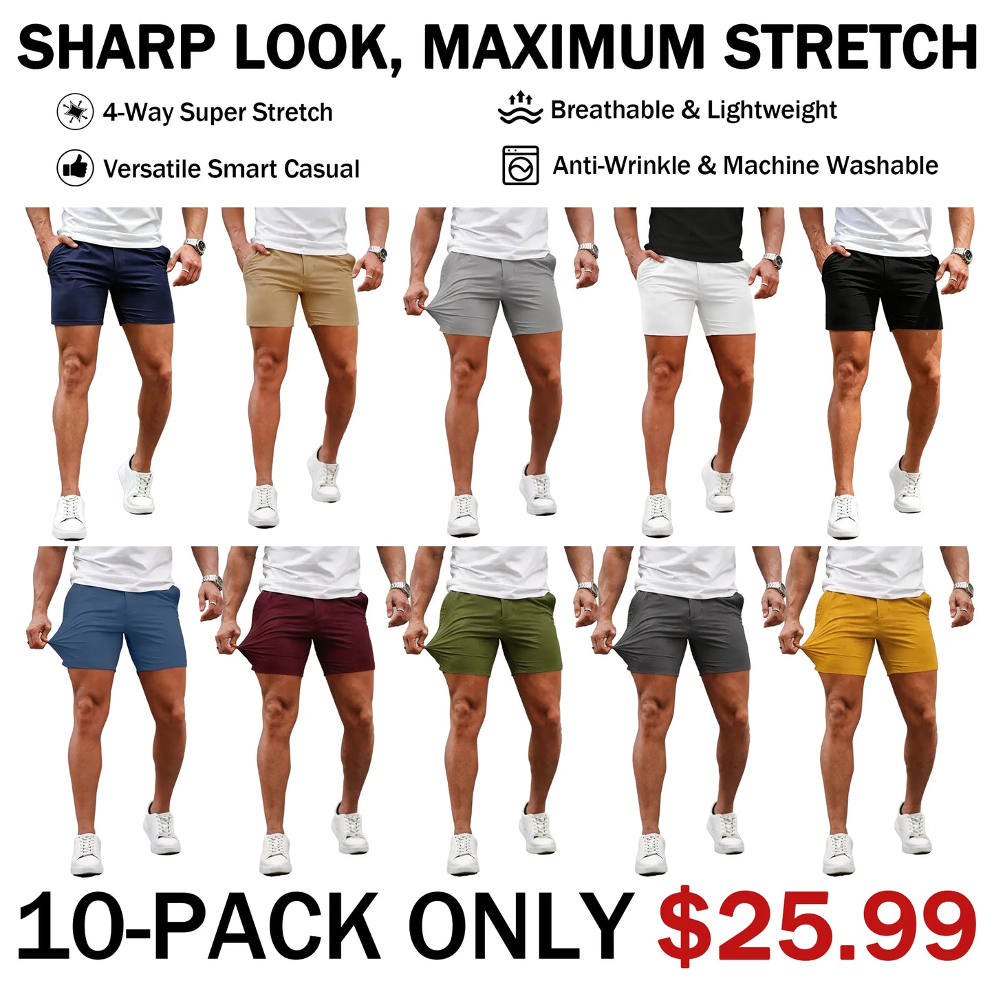 FlexStride – Modern Tapered Casual Chino Shorts