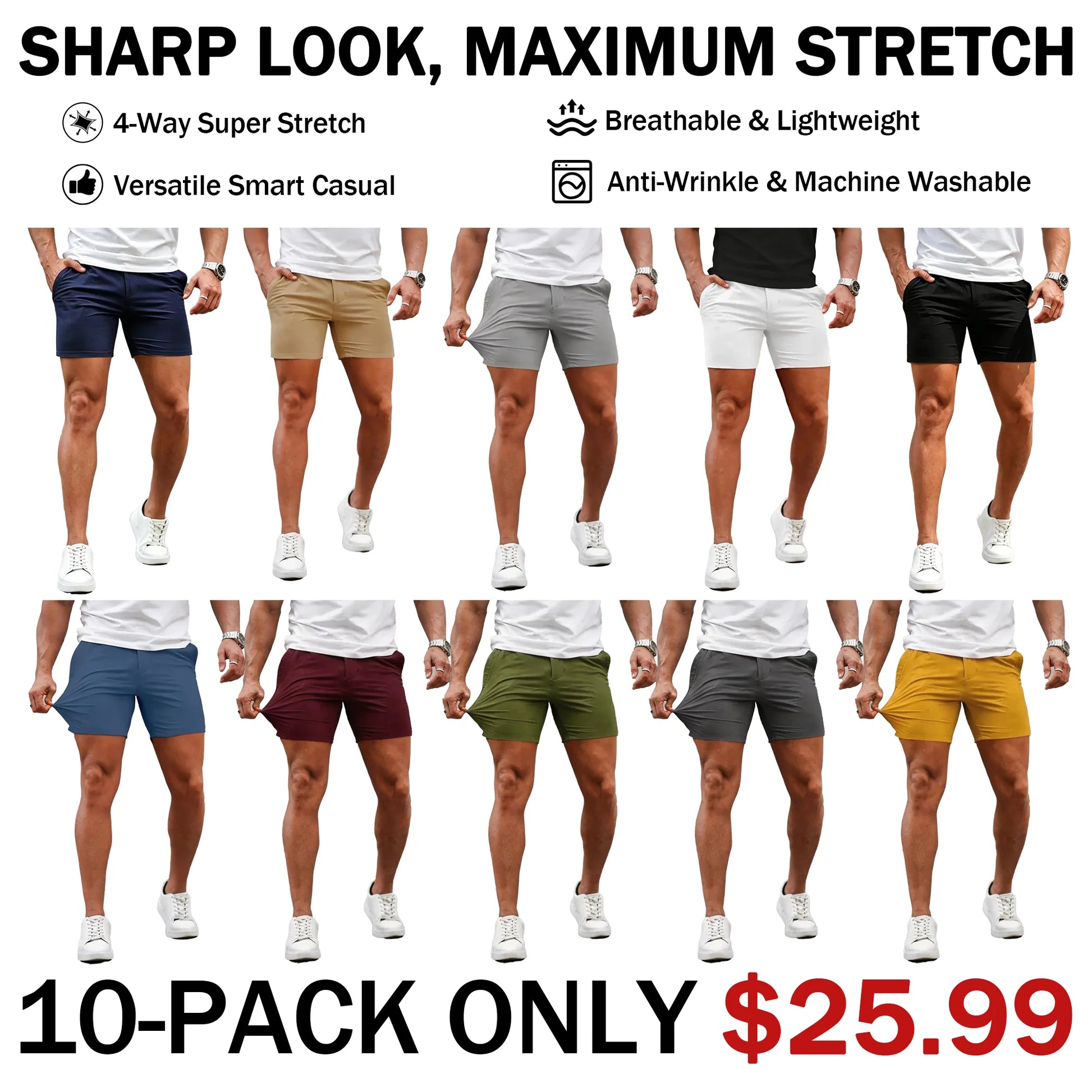 FlexStride – Modern Tapered Casual Chino Shorts