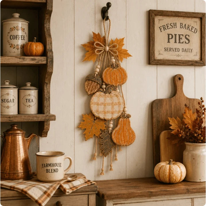 HarvestCharm – Rustic Autumn Wooden Door Hanger