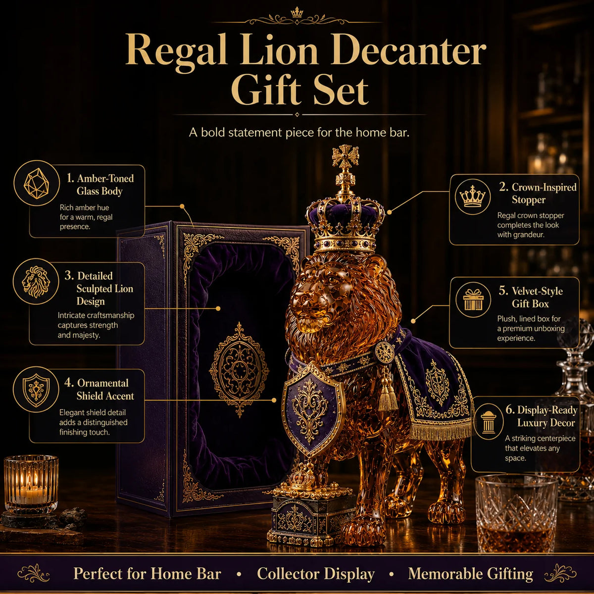 RoyalVessel – Premium Lion Design Glass Decanter