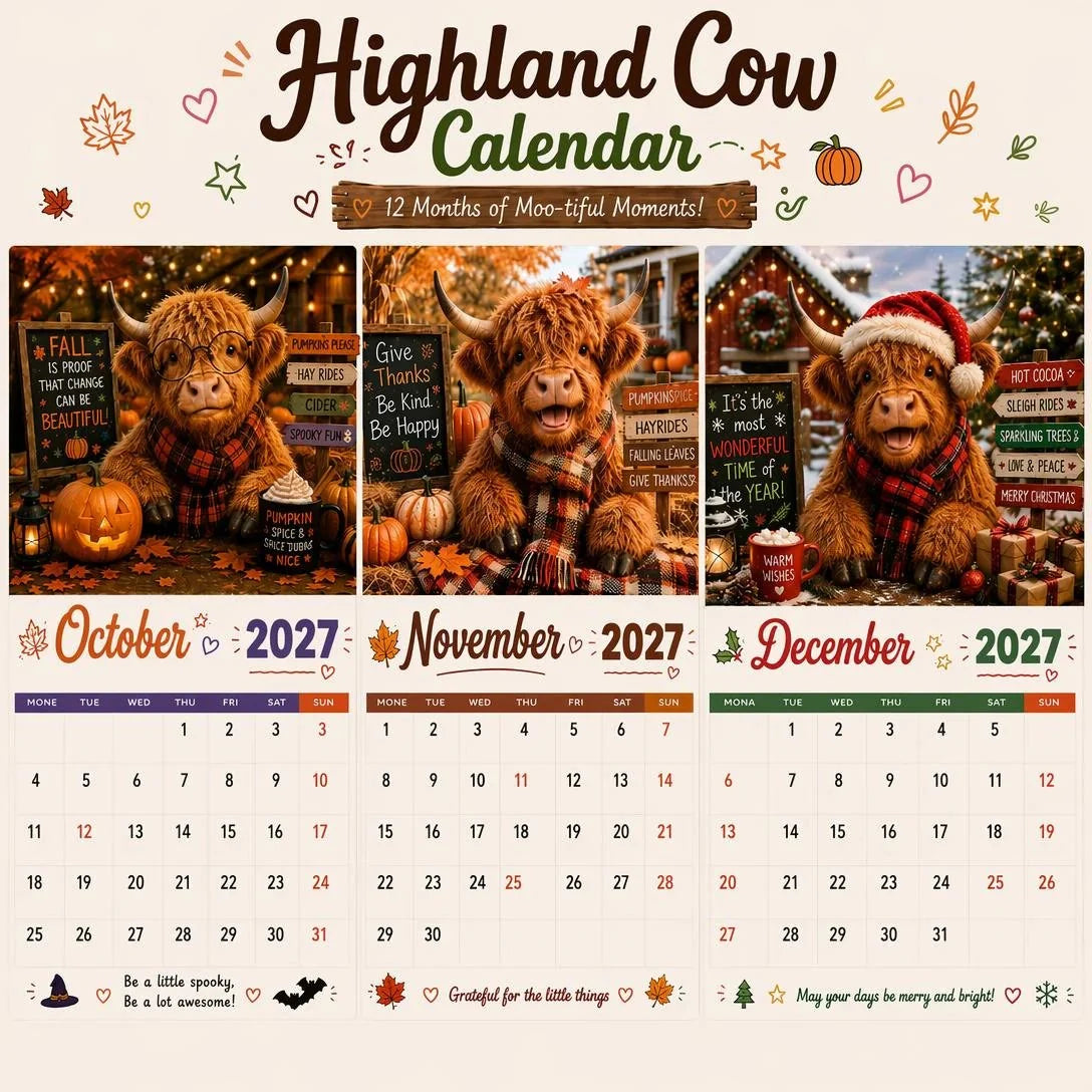 MooDelight – 2027 Highland Cow Wall Calendar